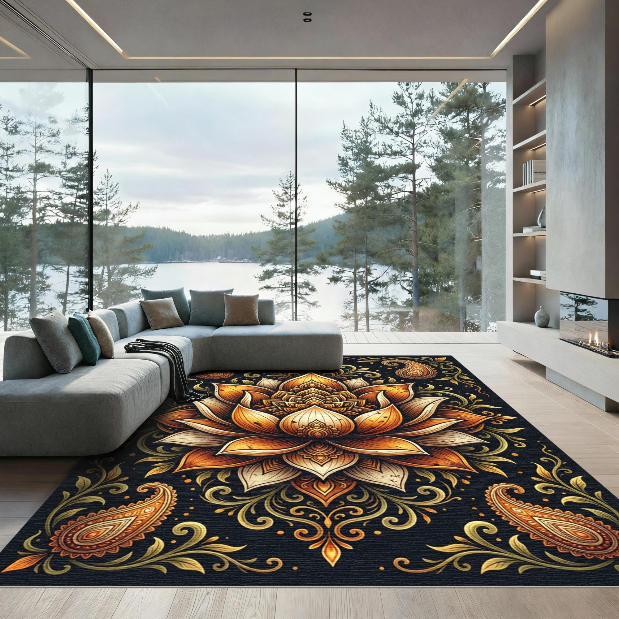 Golden Lotus Paisley Ornament Rug