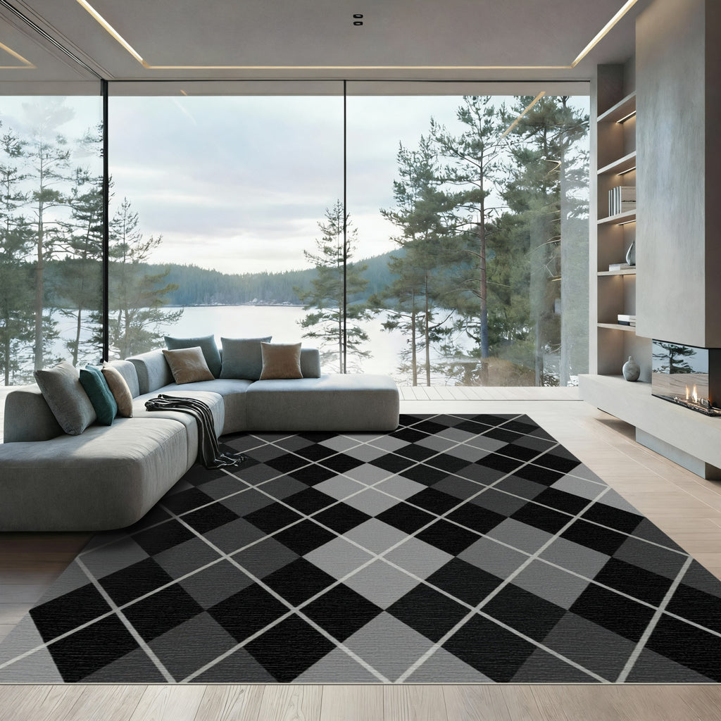 Monochromatic Diamond Quilt Composition Rug