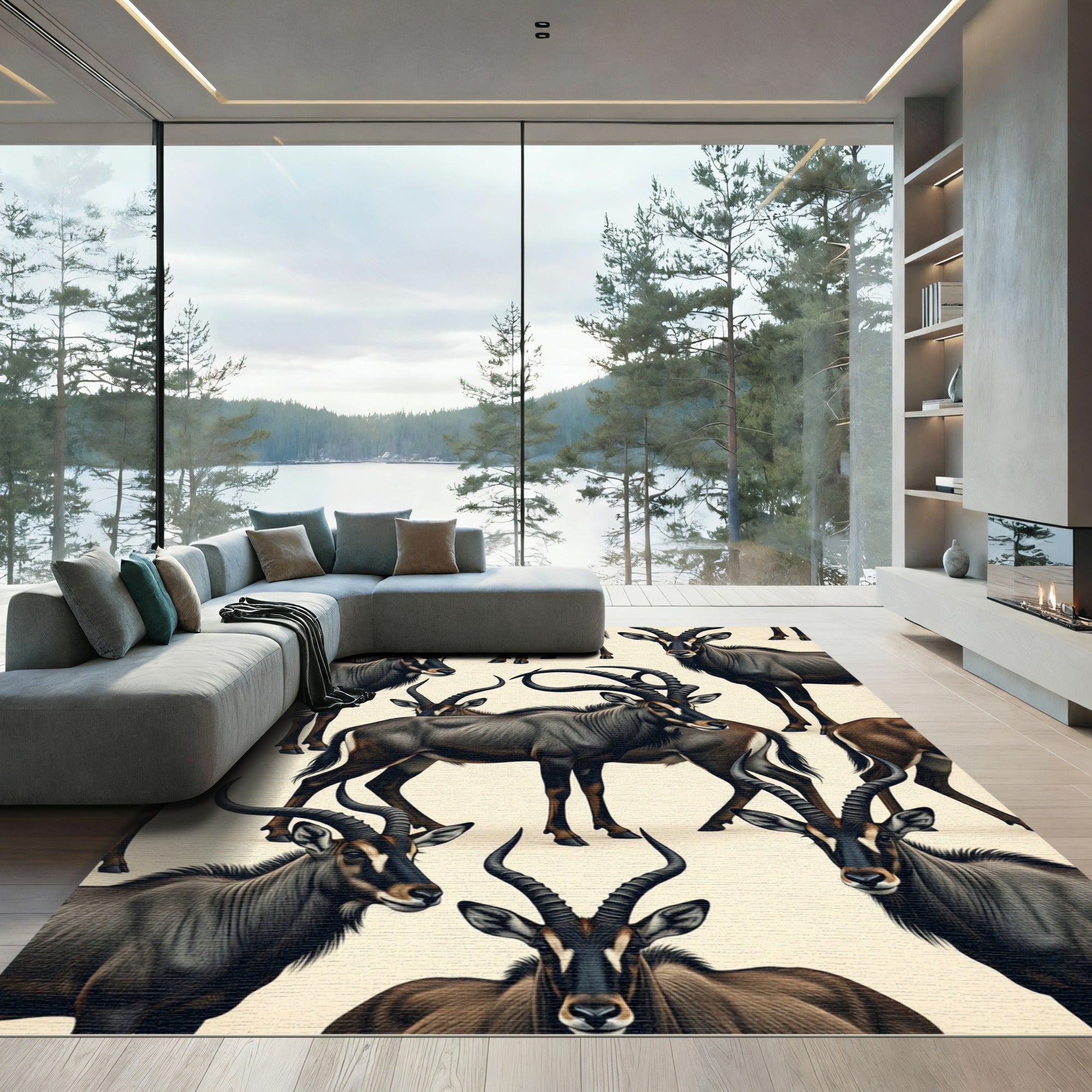 Sable Antelope Neutral Wildlife Art Rug