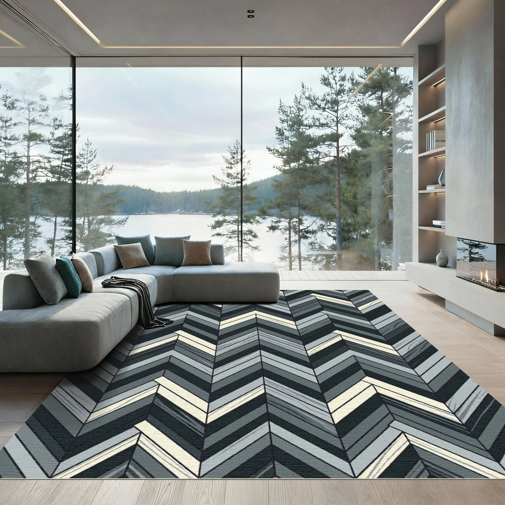 Monochromatic Herringbone Chevron Zigzag Area Rug