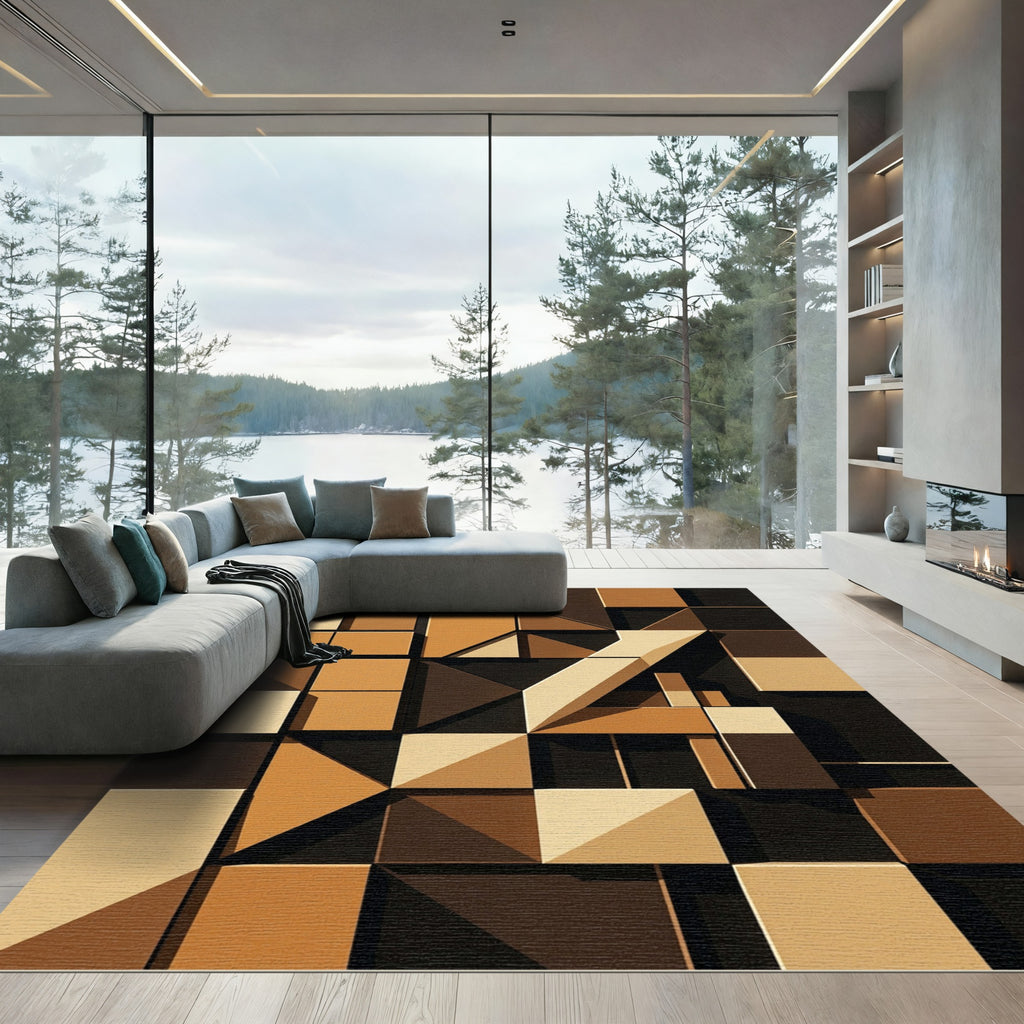Brown Tones Geometric Composition Rug