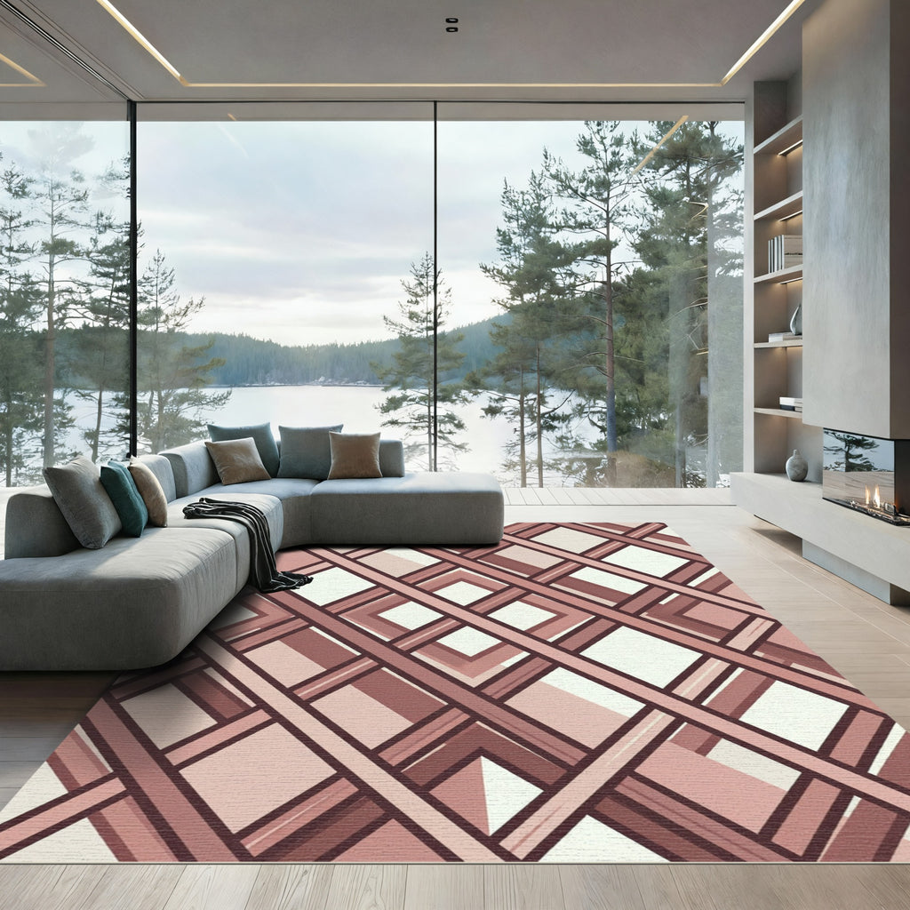 Modern Dusty Rose Lattice Geometric Rug