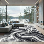 Monochrome Abstract Liquid Swirl Marble Rug