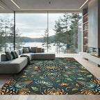 Emerald Teal Chrysanthemum Star Bloom Rug