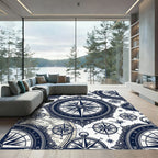 Navy Nautical Compass Celestial Map Rug
