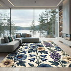 Blue Purple Botanical Floral Arrangement Rug