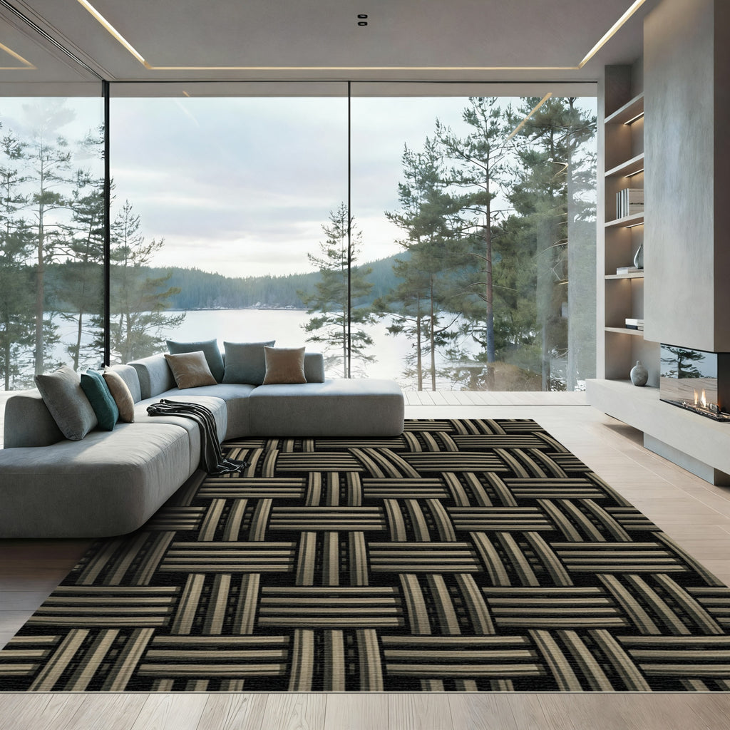 Textured Woven Neutral Geometric Rug