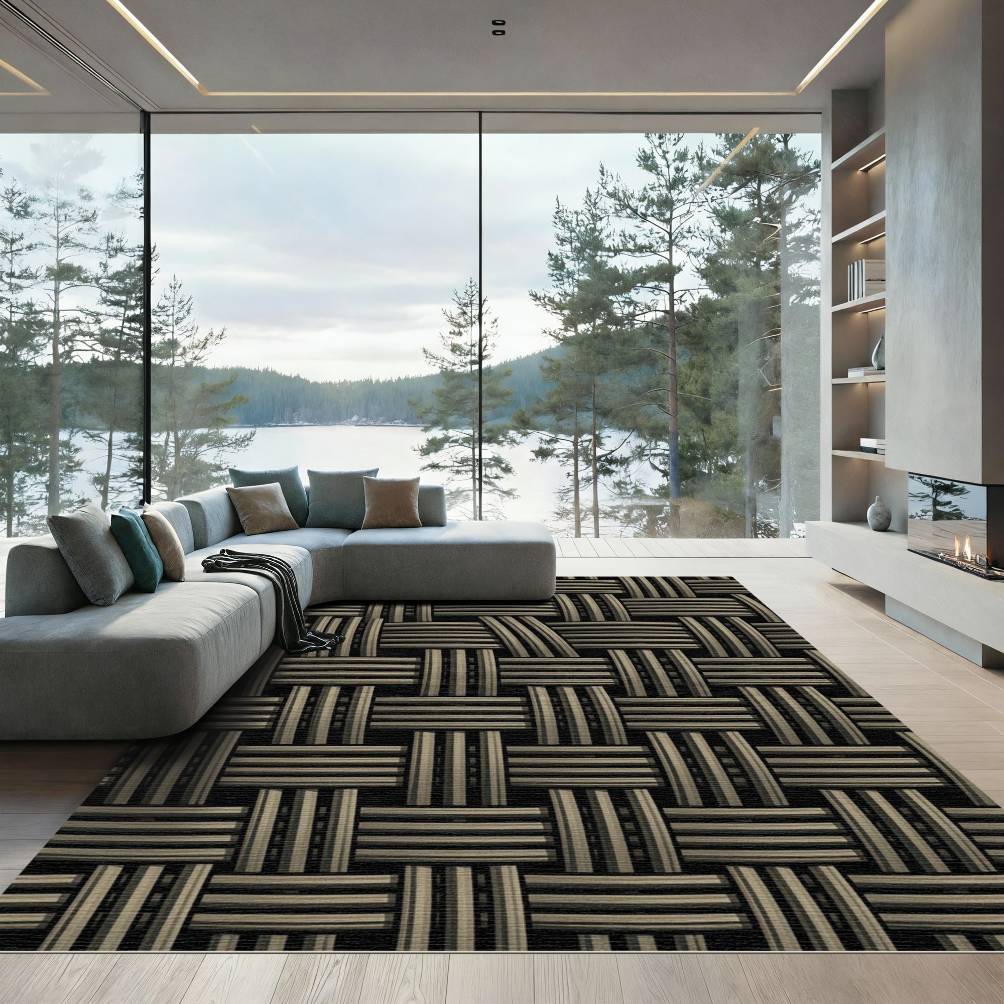 Textured Woven Neutral Geometric Rug