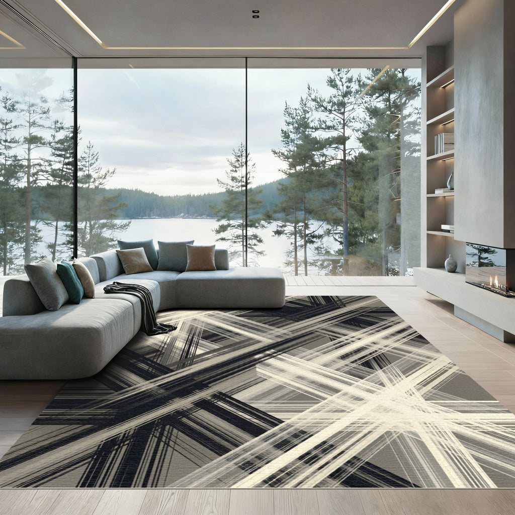 Monochrome Abstract Intersecting Lines Rug