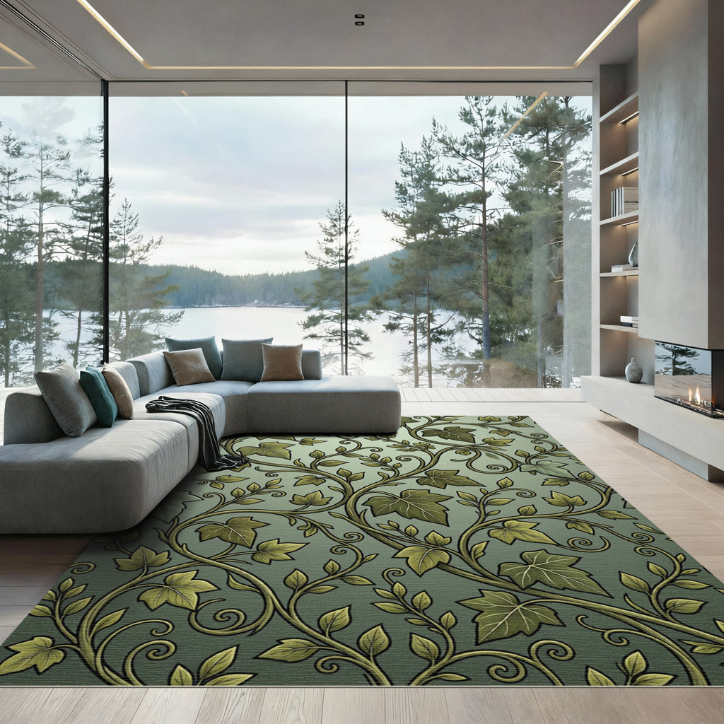 Elegant Sage Green Cascading Ivy Vines Rug