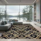 Art Deco Gold Geometric Black Rug