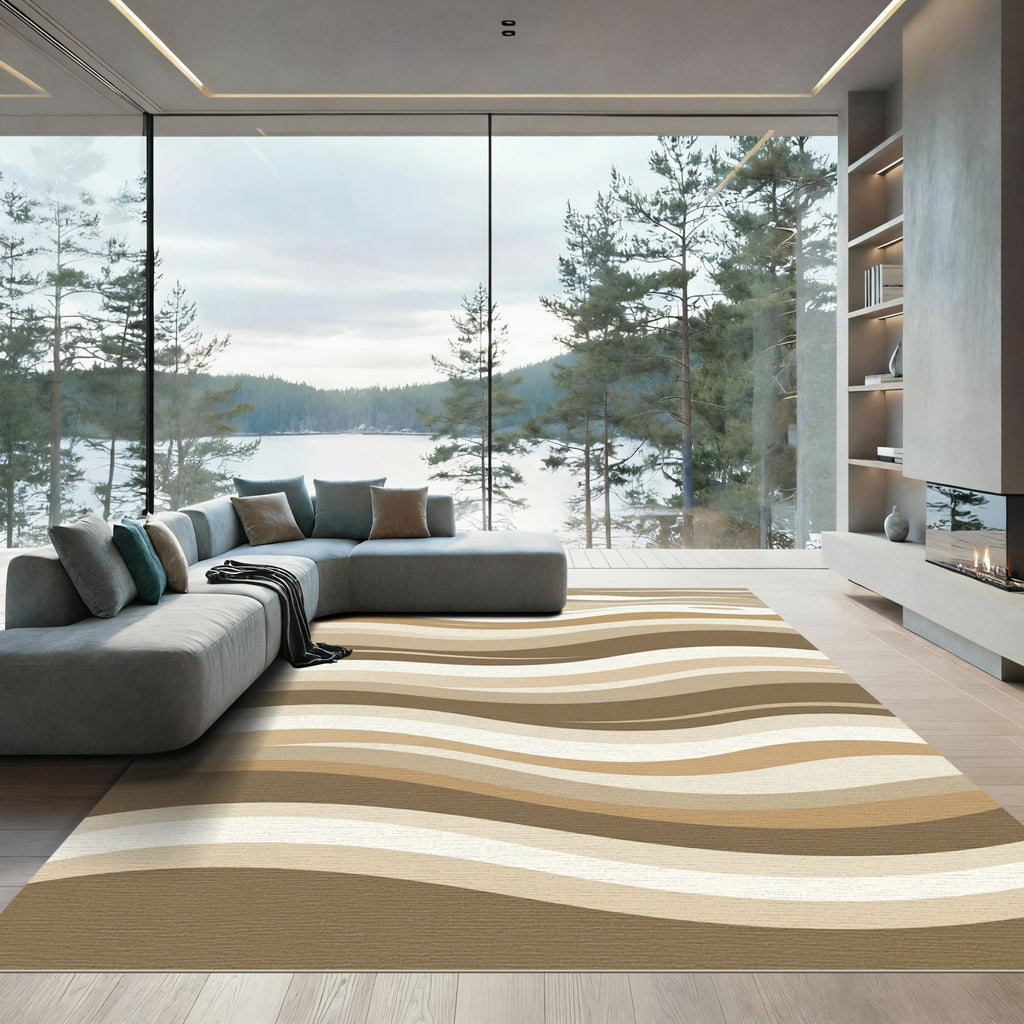 Earthy Brown Tones Wavy Stripes Rug