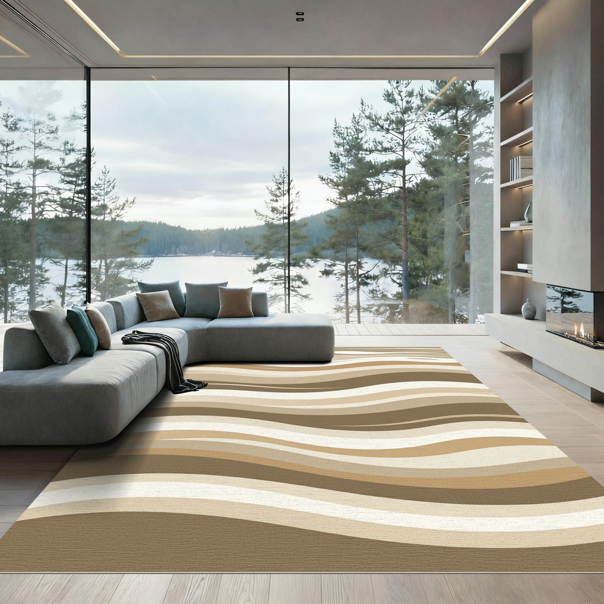 Earthy Brown Tones Wavy Stripes Rug