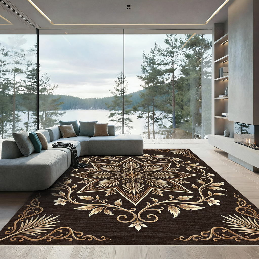 Ornate Golden Star Floral Medallion Rug