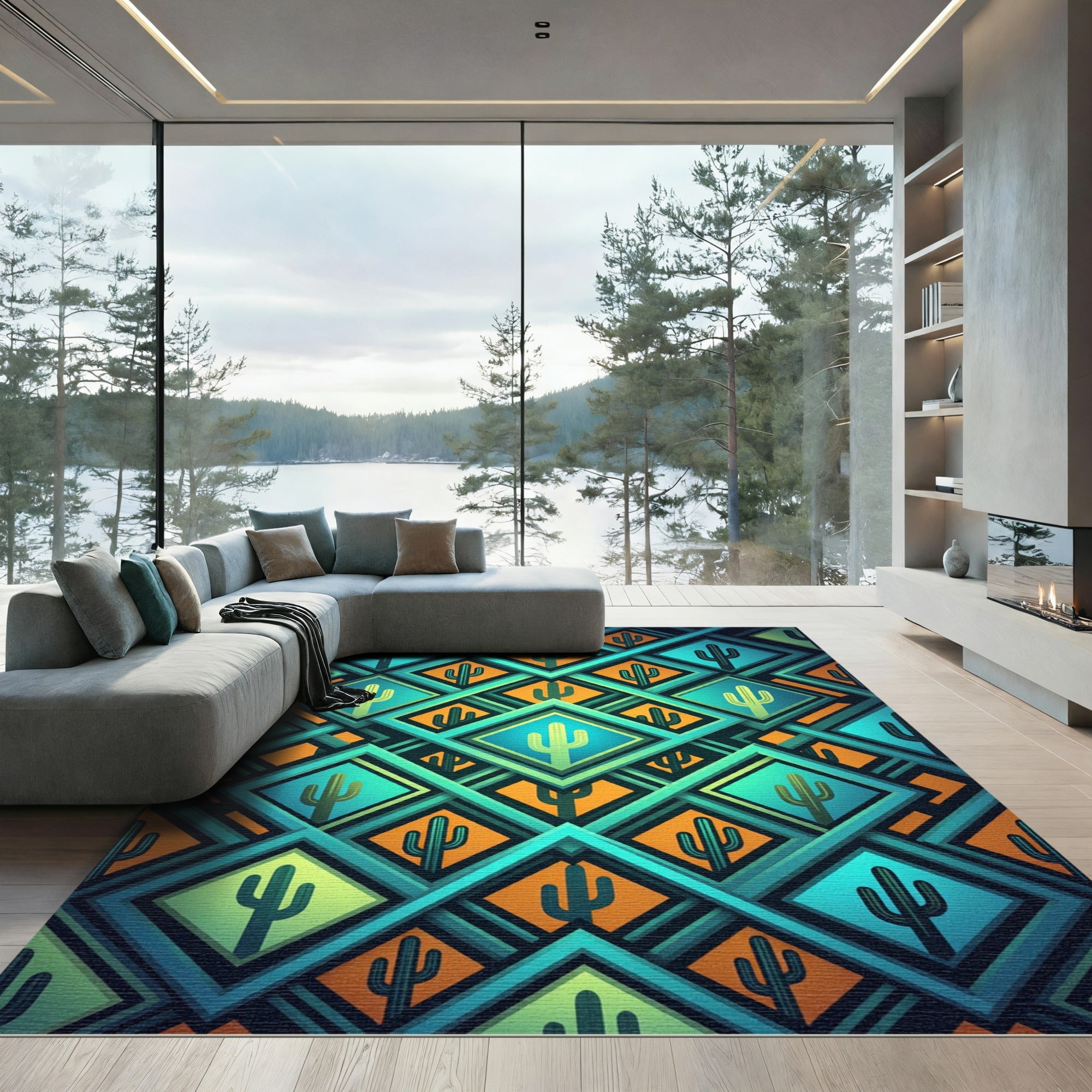 Desert Cactus Diamond Geometric Rug