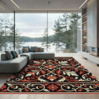 Black Red Floral Scrollwork Ornament Rug
