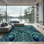 Elegant Peacock Teal Medallion Arch Rug
