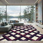 Modern Crimson Black Geometric Grid Rug