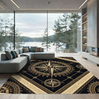 Golden Compass Celestial Black Navigational Art Rug
