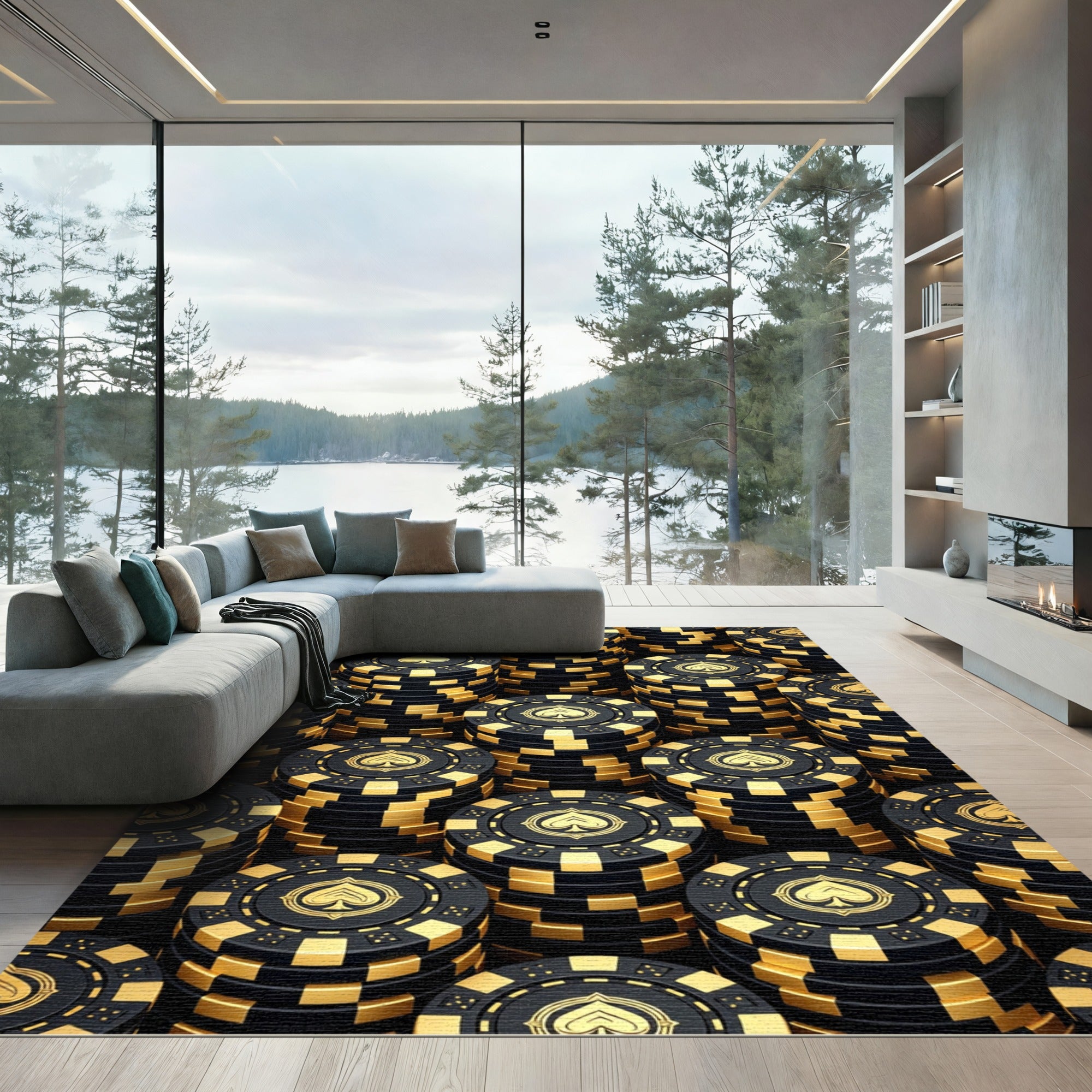 Black and Gold Spades Poker Chip Rug