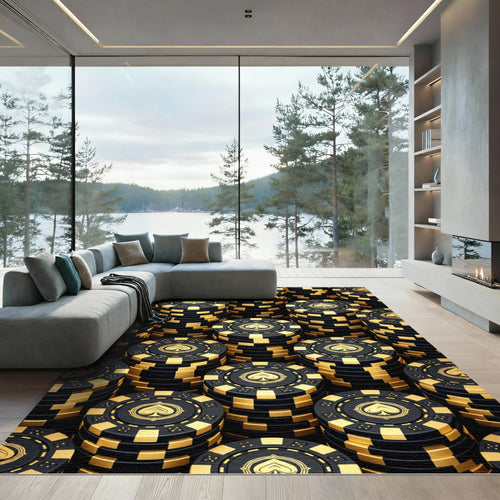 Black and Gold Spades Poker Chip Rug