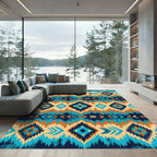 Bold Teal Orange Southwestern Diamond Accent Rug