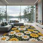 Vibrant Yellow and White Daisy Field Rug