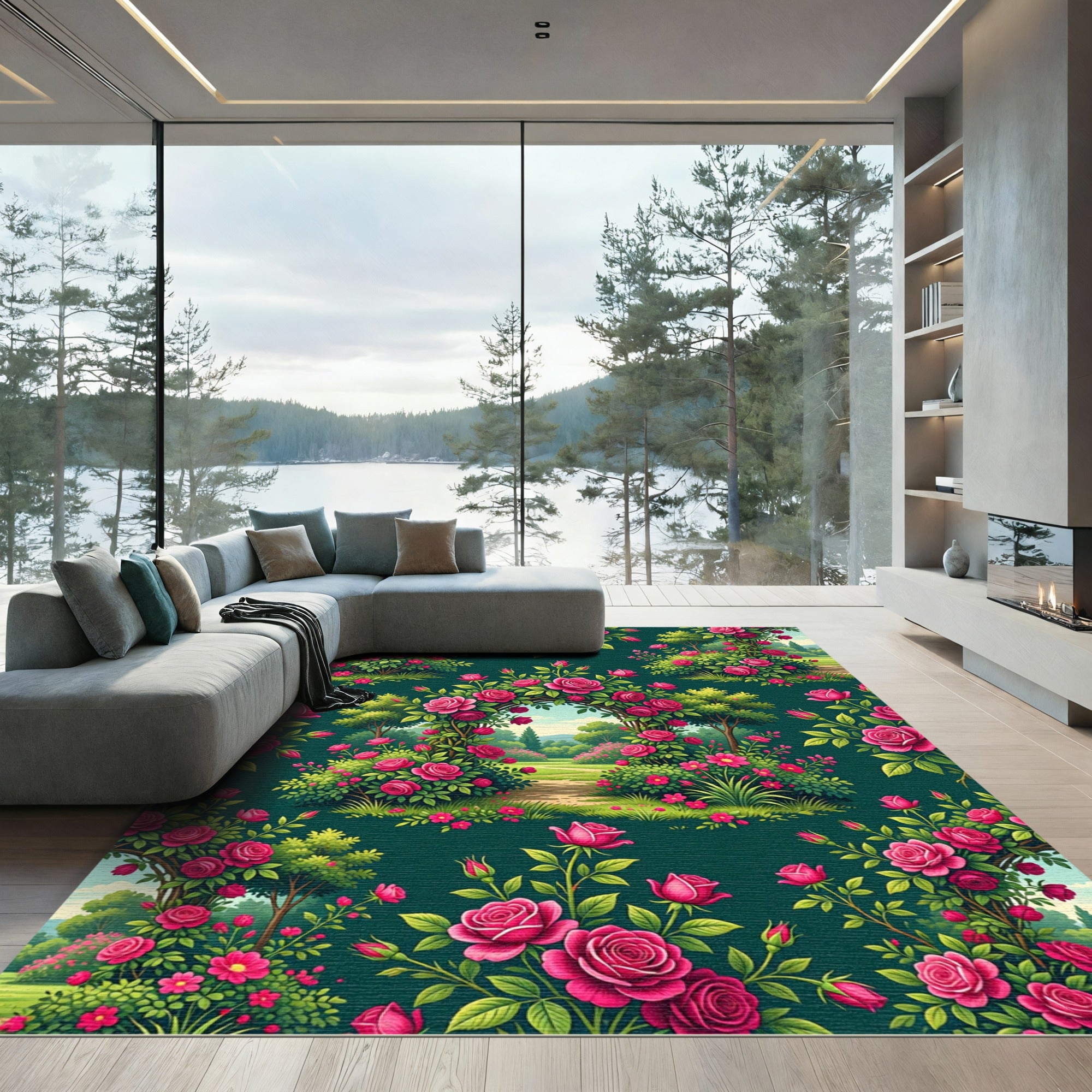 Enchanted Garden Arch with Pink Roses Rug