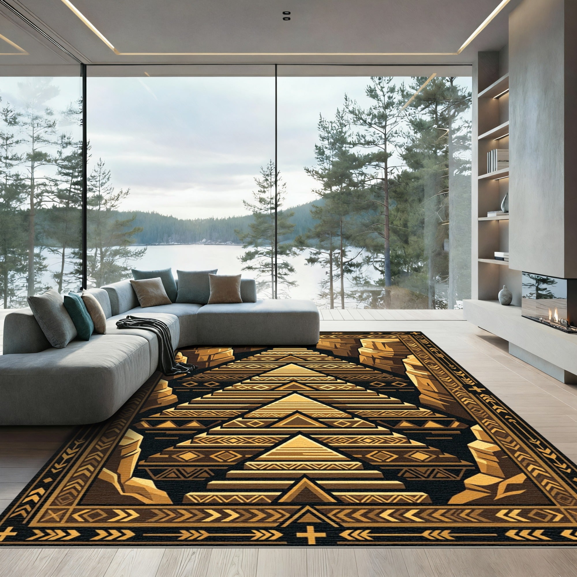 Golden Canyon Geometric Pyramid Rug