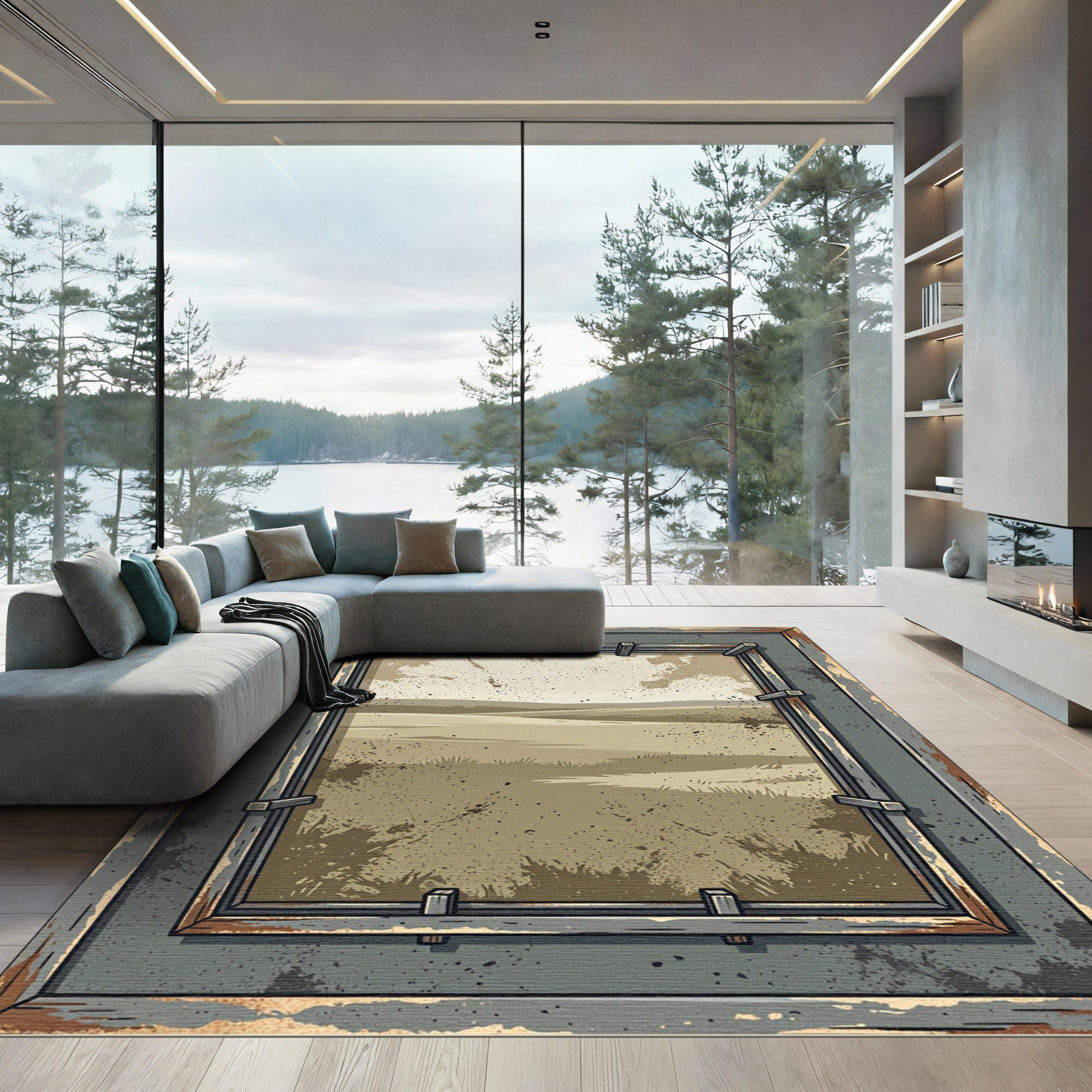Earthy Tone Grassy Landscape Vista Rug
