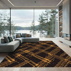 Golden Abstract Herringbone Plaid Grid Rug
