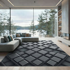 Sophisticated Charcoal Interlocking Lattice Geometric Rug