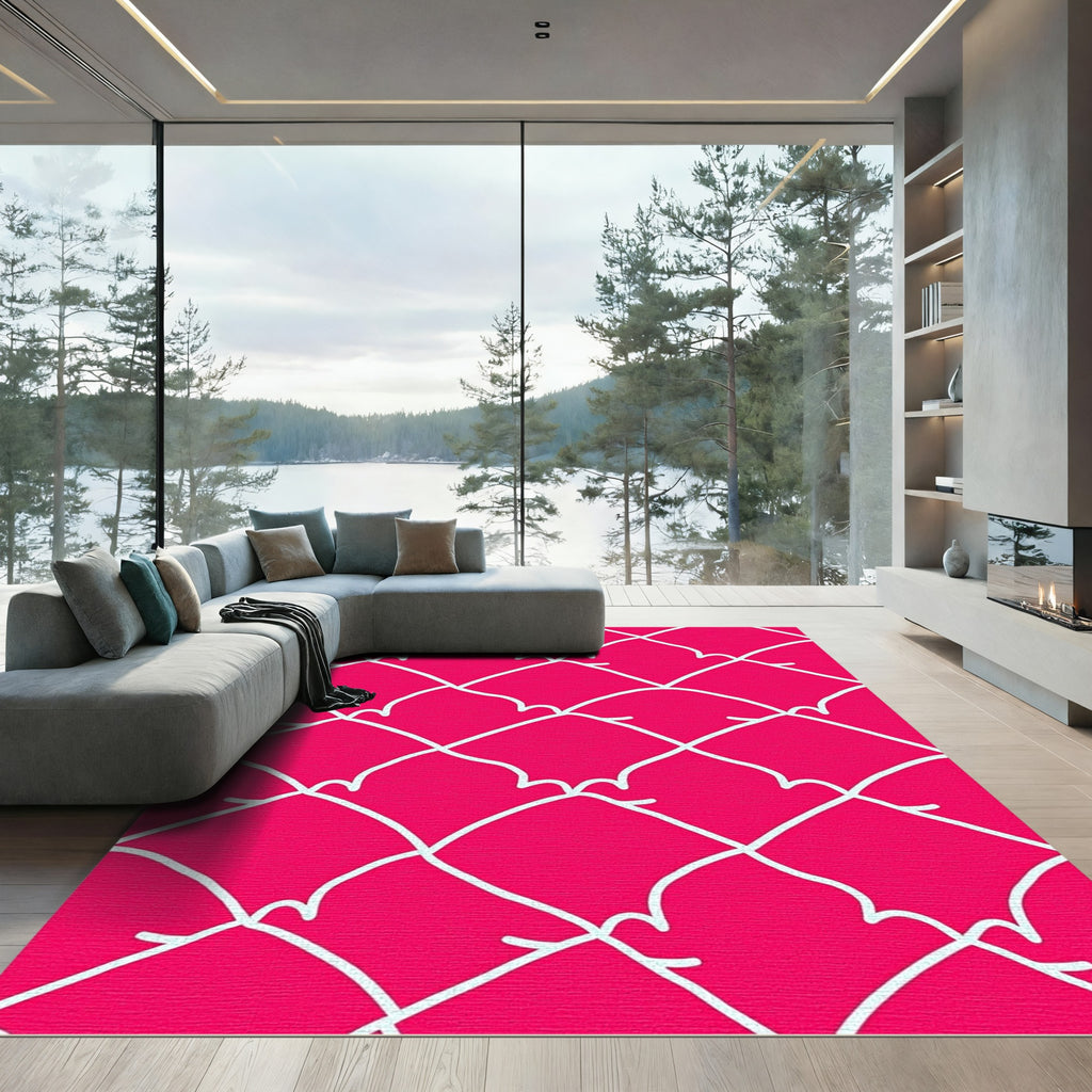 Bright Pink White Interlocking Arches Rug