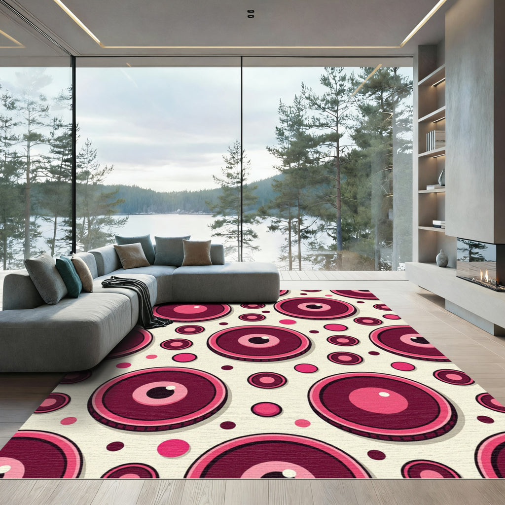 Deep Pink Eyeball Circle Composition Rug