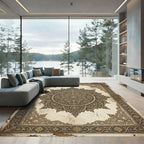 Ornate Coffee And Charcoal Floral Medallion Rug