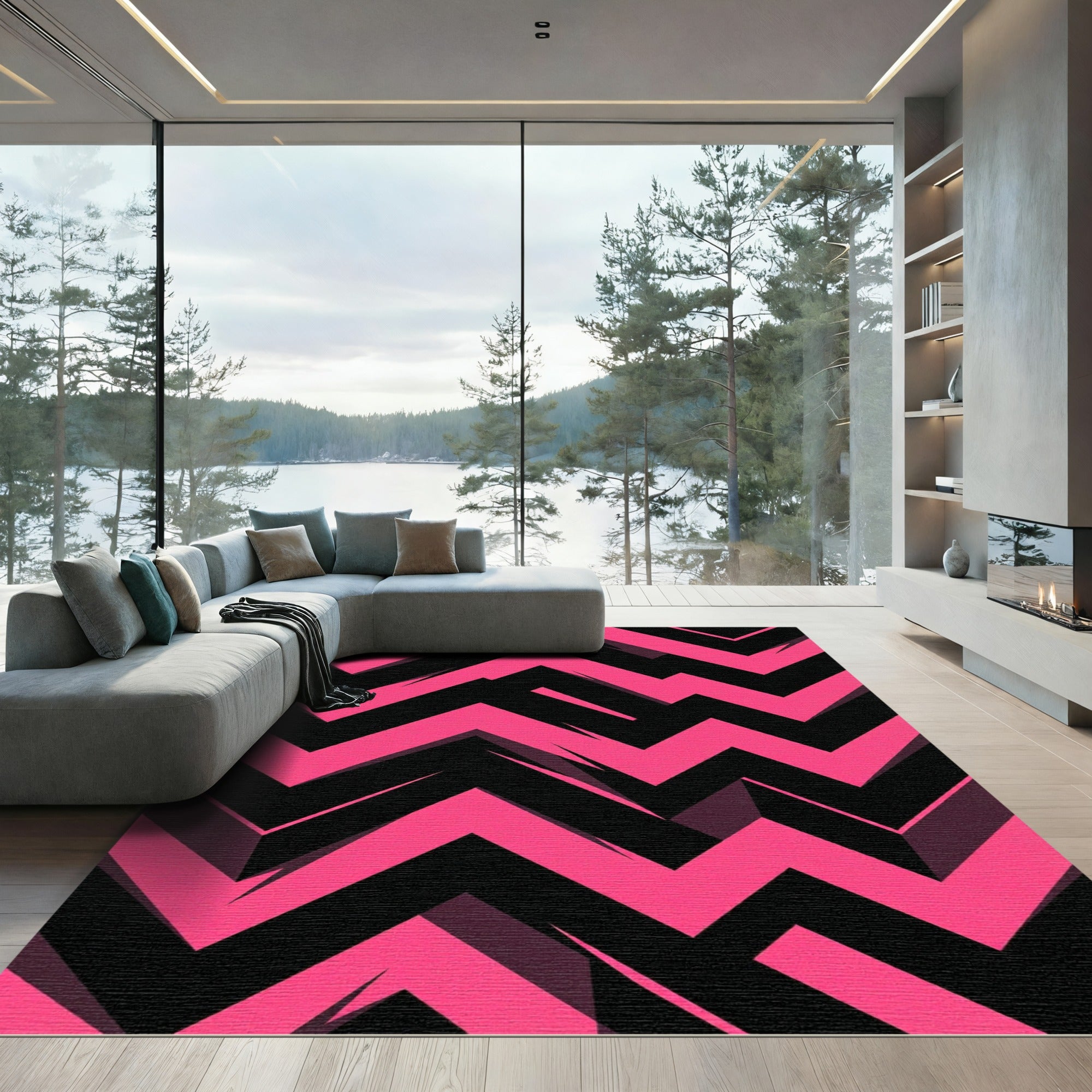 Bold Hot Pink Abstract Zigzag Rug
