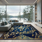 Art Deco Golden Musical Note Navy Rug