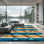 Geometric Blue Striped Umbrella Beachscape Rug