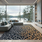 Golden Silver Ornate Floral Medallion Rug