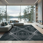Architectural Monochrome Geometric Athletic Court Lines Rug