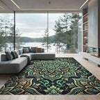 Emerald Gold Medallion Floral Art Rug
