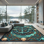 Nautical Teal Anchor Rope Shield Maritime Art Rug