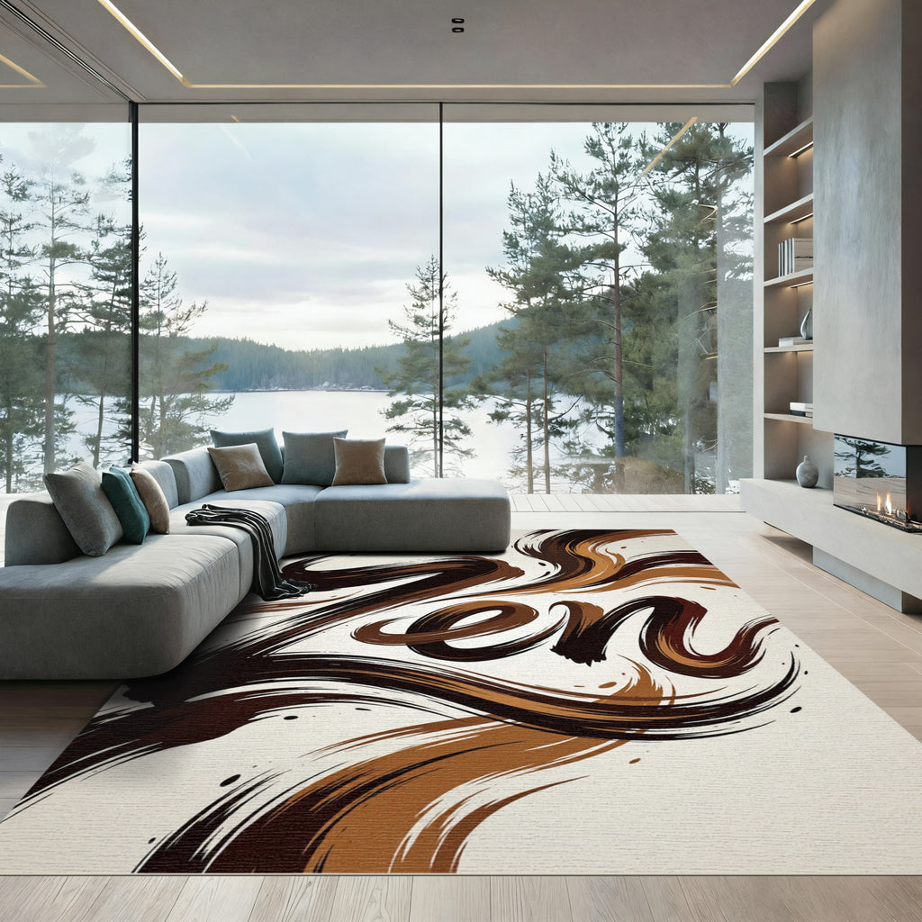 Abstract Earthy Brown Zen Swirl Rug