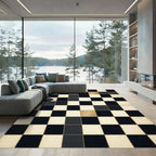 Black Gold Checkerboard Square Composition Rug