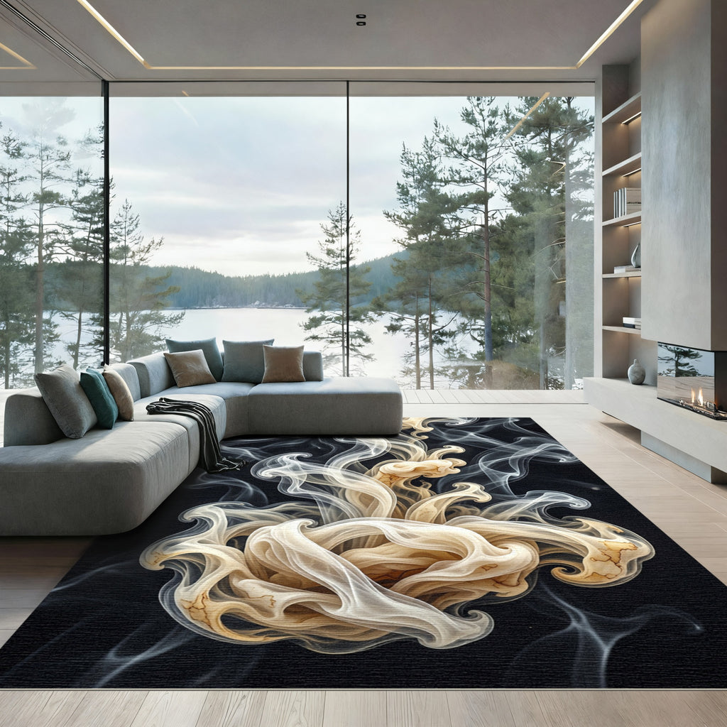 Ethereal Cream Smoke Swirl Wave Rug