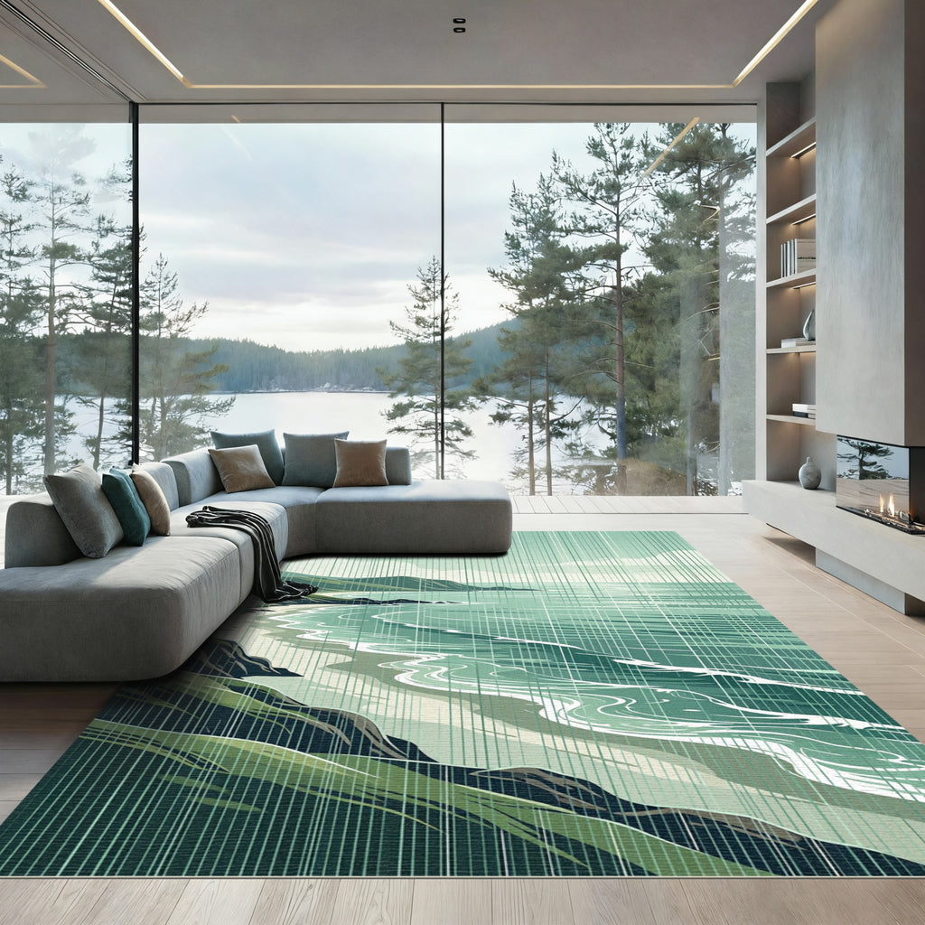 Coastal Sage Green Serene Seascape Landscape Rug