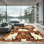 Cream Cats Cozy Botanical Brown Rug