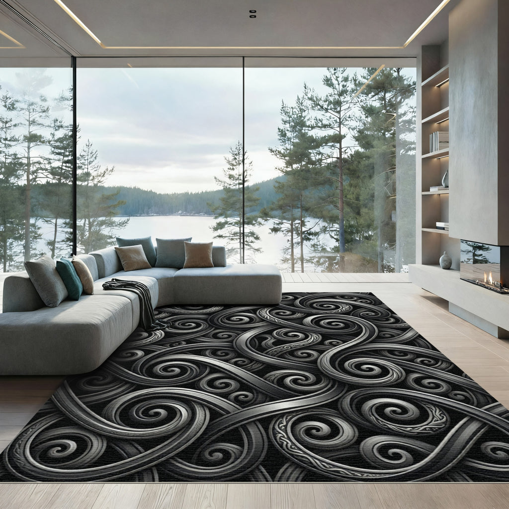 Intricate Gray Interlocking Swirls Rug