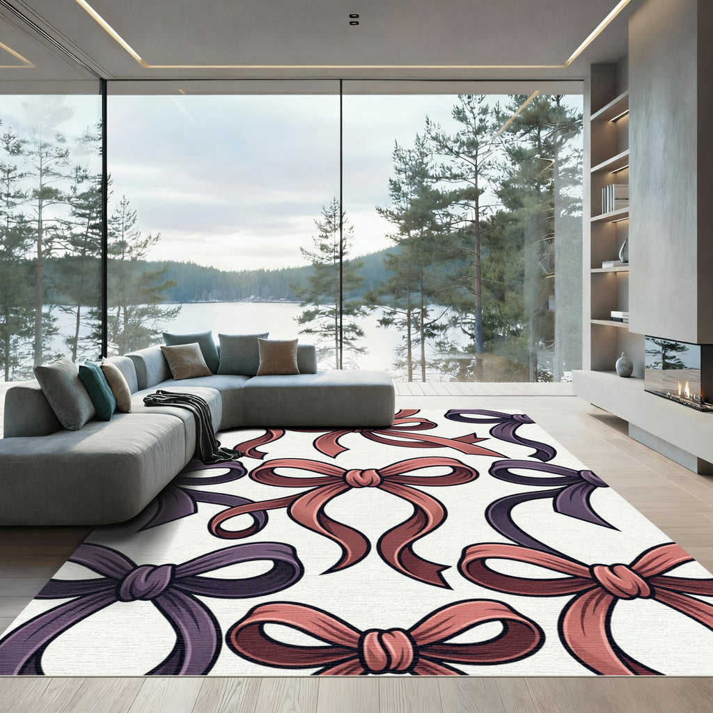 Charming Blush and Plum Bow Ribbon Rug