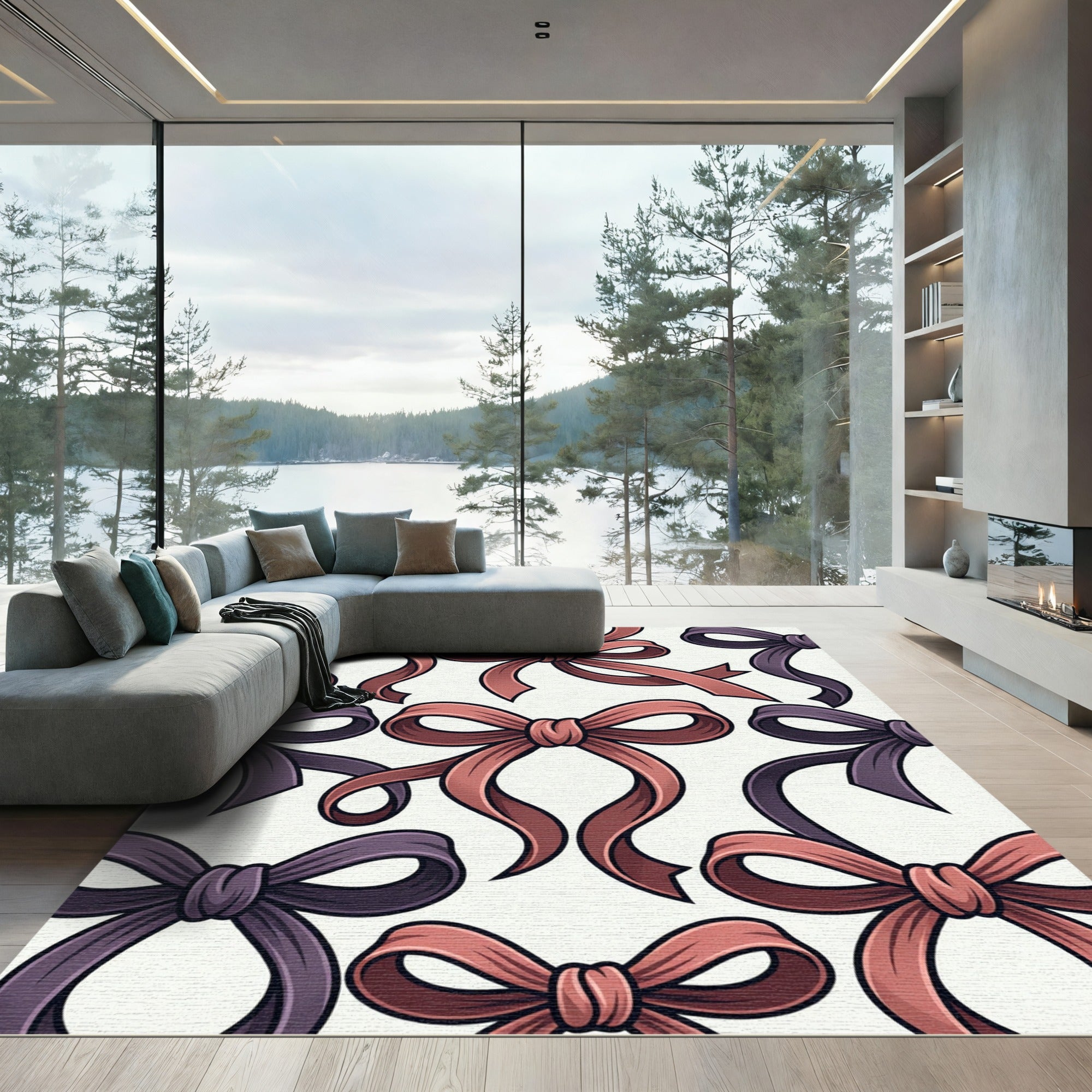 Charming Blush and Plum Bow Ribbon Rug
